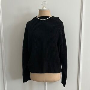 J. Crew Black Ribbed Funnelneck Sweater, S, NWT, Linen/Cotton, SO Flattering!